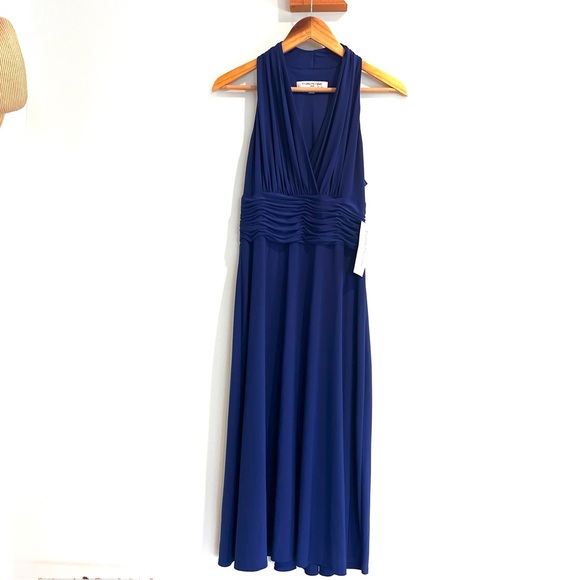 Evan Picone Dresses & Skirts - Evan Picone Cobalt Royal Blue Midi Dress Jersey Stretch Sleeveless Halter NWT 6
